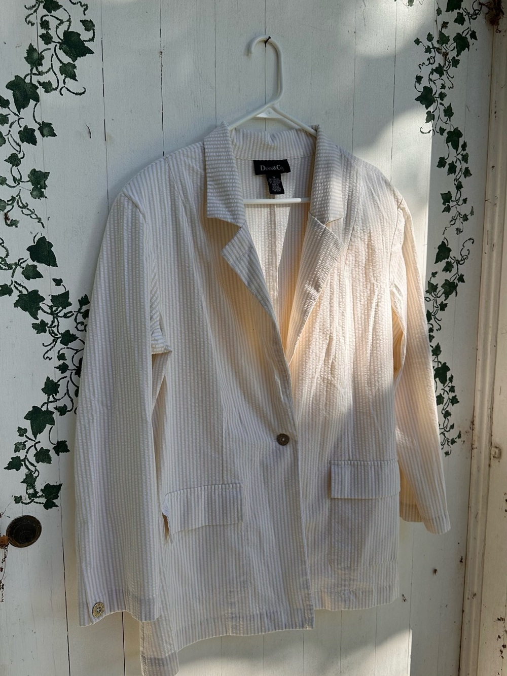 90s-Y2K Butter Yellow Striped Blazer Jacket with Shoulder-pads Cotton Blend